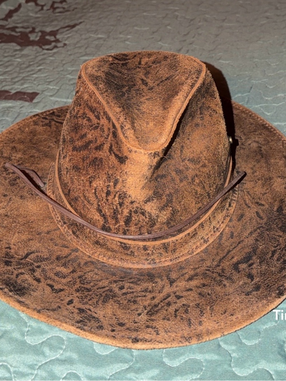Distressed Brown Suede Western Hat with Leather Band